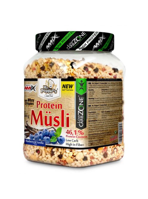 AMIX Nutrition - Mr.Popper's - LowCarb Protein Müsli 500g raspberry-vanilla - Müzli, málna-vanillia