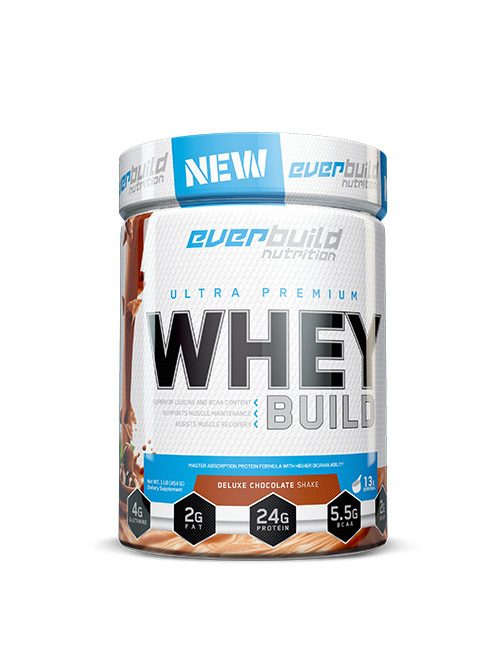 EverBuild Nutrition - Ultra Premium WHEY BUILD 454 g / 908 g / 2270 g - 454, Deluxe Chocolate Shake - Tejsavó fehérje koncentrátum, csoki